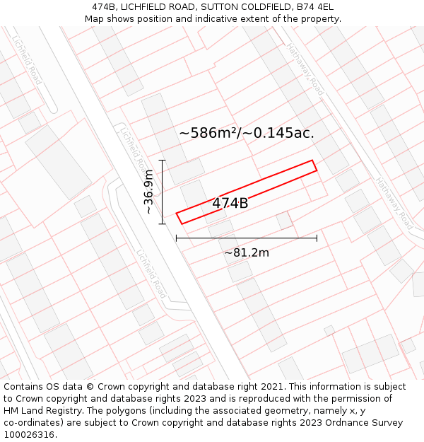 474B, LICHFIELD ROAD, SUTTON COLDFIELD, B74 4EL: Plot and title map
