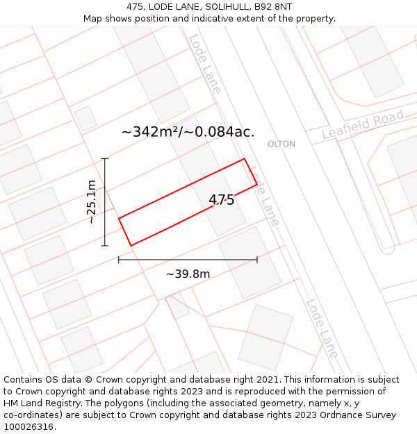 475, LODE LANE, SOLIHULL, B92 8NT: Plot and title map