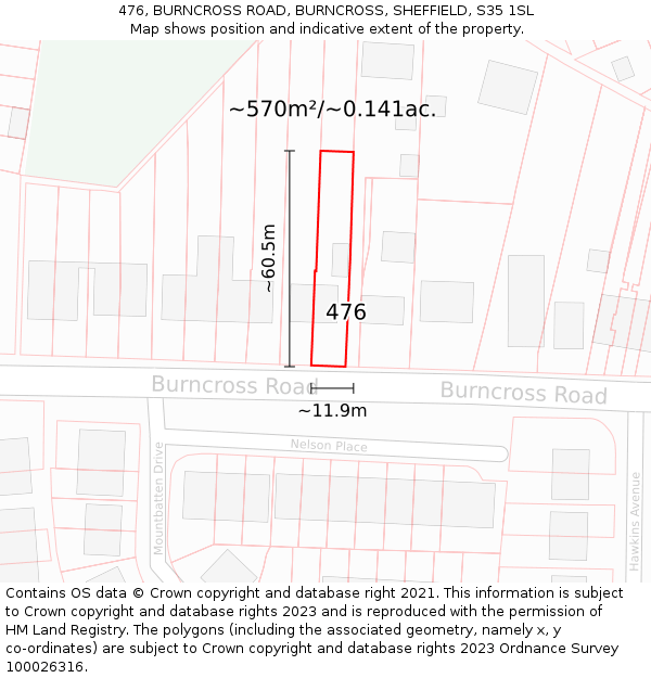 476, BURNCROSS ROAD, BURNCROSS, SHEFFIELD, S35 1SL: Plot and title map