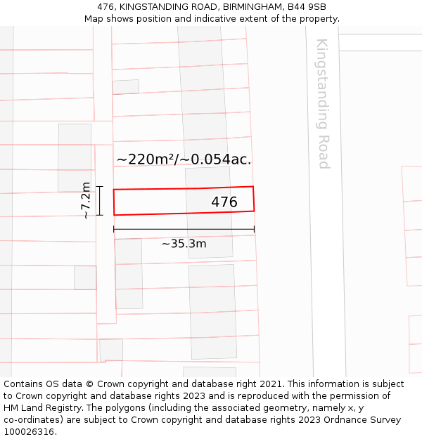 476, KINGSTANDING ROAD, BIRMINGHAM, B44 9SB: Plot and title map