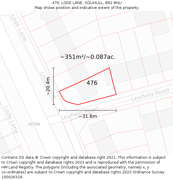 476, LODE LANE, SOLIHULL, B92 8NU: Plot and title map
