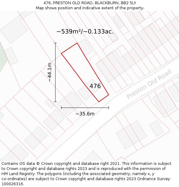 476, PRESTON OLD ROAD, BLACKBURN, BB2 5LY: Plot and title map