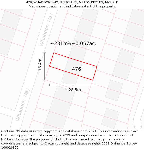 476, WHADDON WAY, BLETCHLEY, MILTON KEYNES, MK3 7LD: Plot and title map