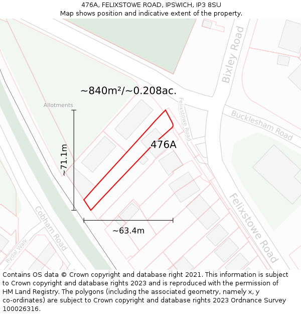 476A, FELIXSTOWE ROAD, IPSWICH, IP3 8SU: Plot and title map