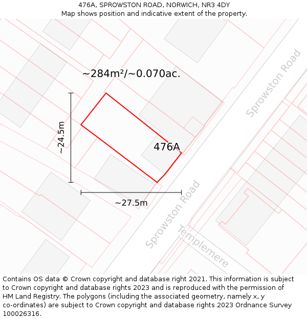476A, SPROWSTON ROAD, NORWICH, NR3 4DY: Plot and title map