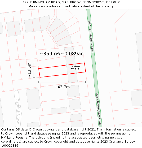 477, BIRMINGHAM ROAD, MARLBROOK, BROMSGROVE, B61 0HZ: Plot and title map