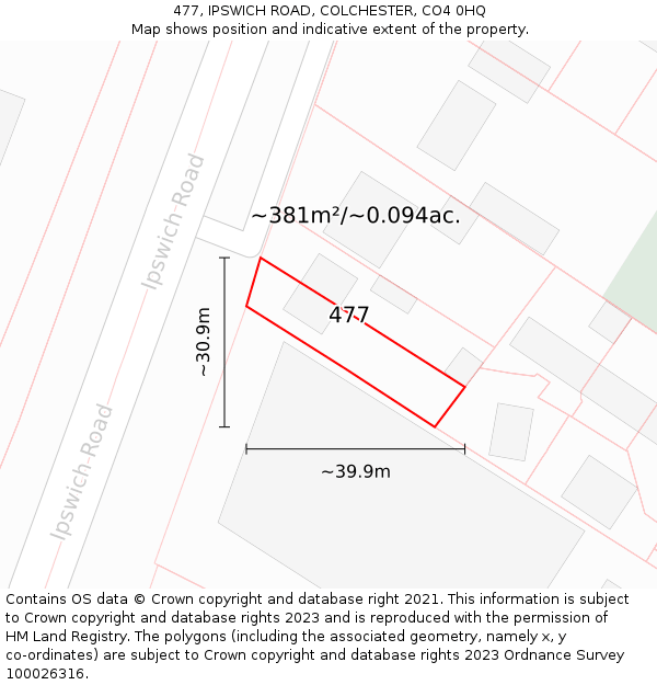 477, IPSWICH ROAD, COLCHESTER, CO4 0HQ: Plot and title map