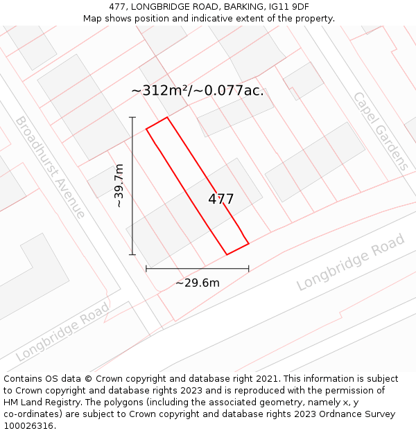 477, LONGBRIDGE ROAD, BARKING, IG11 9DF: Plot and title map