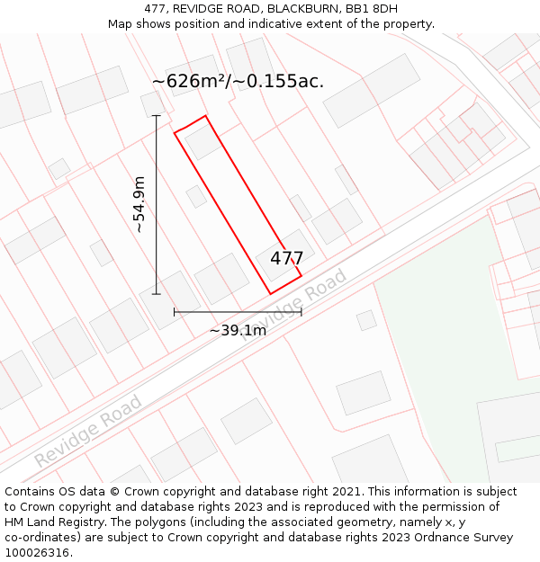 477, REVIDGE ROAD, BLACKBURN, BB1 8DH: Plot and title map