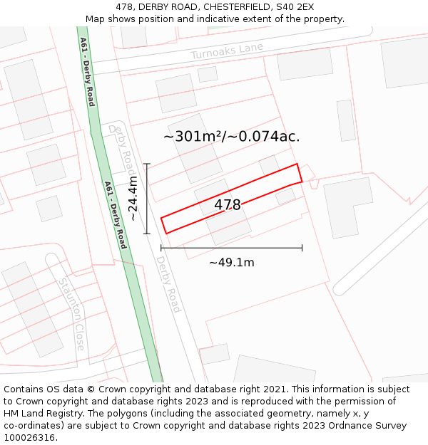 478, DERBY ROAD, CHESTERFIELD, S40 2EX: Plot and title map