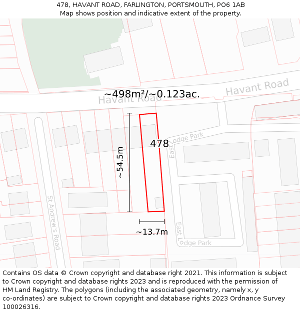 478, HAVANT ROAD, FARLINGTON, PORTSMOUTH, PO6 1AB: Plot and title map