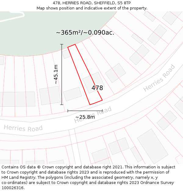 478, HERRIES ROAD, SHEFFIELD, S5 8TP: Plot and title map