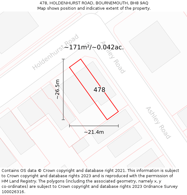 478, HOLDENHURST ROAD, BOURNEMOUTH, BH8 9AQ: Plot and title map