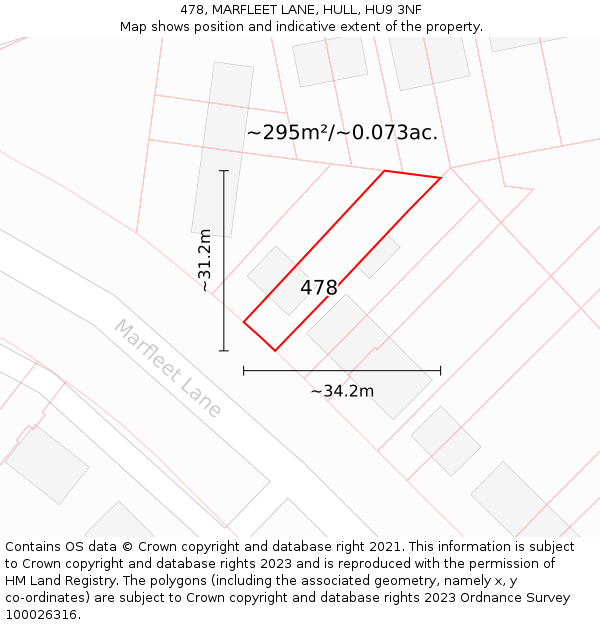 478, MARFLEET LANE, HULL, HU9 3NF: Plot and title map