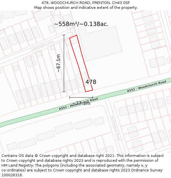 478, WOODCHURCH ROAD, PRENTON, CH43 0SF: Plot and title map