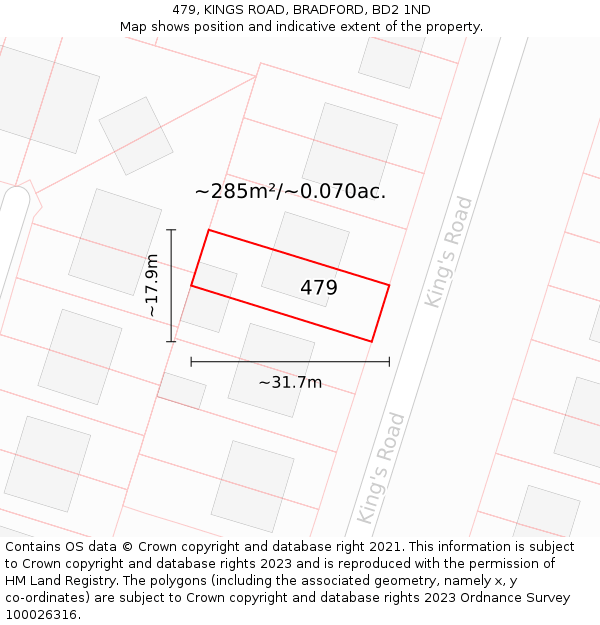 479, KINGS ROAD, BRADFORD, BD2 1ND: Plot and title map