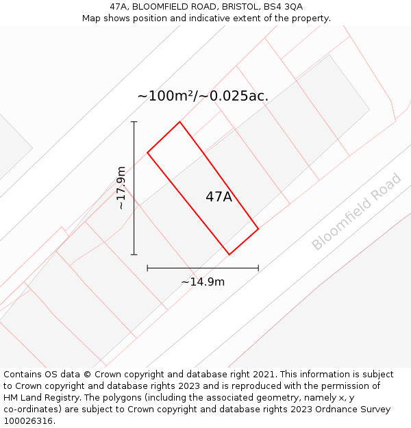 47A, BLOOMFIELD ROAD, BRISTOL, BS4 3QA: Plot and title map
