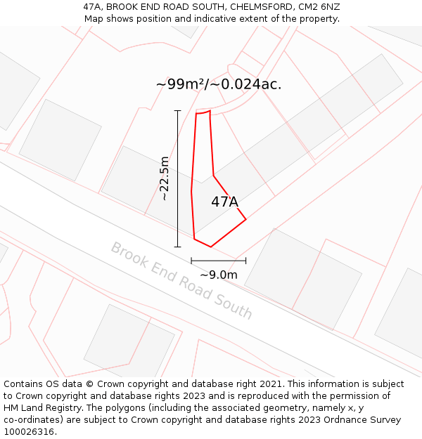 47A, BROOK END ROAD SOUTH, CHELMSFORD, CM2 6NZ: Plot and title map