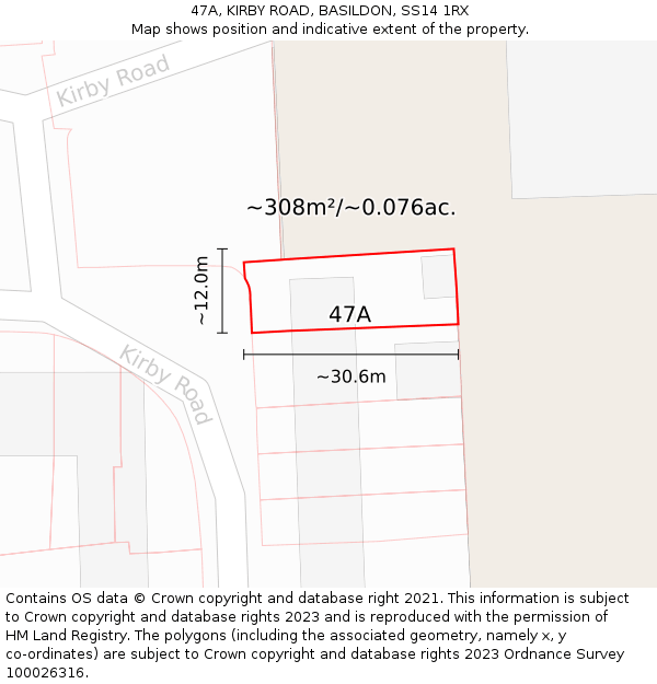 47A, KIRBY ROAD, BASILDON, SS14 1RX: Plot and title map