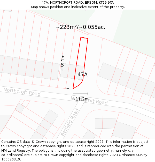 47A, NORTHCROFT ROAD, EPSOM, KT19 9TA: Plot and title map
