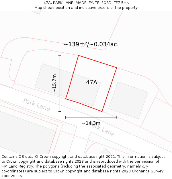 47A, PARK LANE, MADELEY, TELFORD, TF7 5HN: Plot and title map