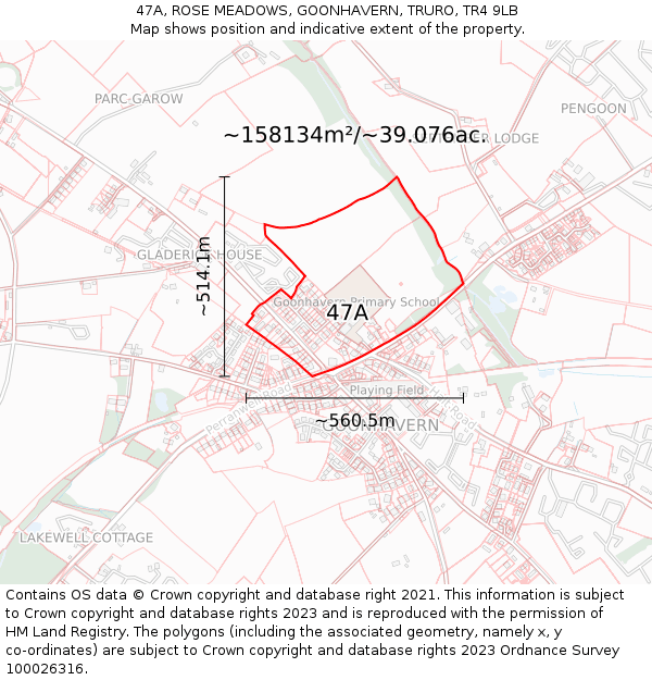 47A, ROSE MEADOWS, GOONHAVERN, TRURO, TR4 9LB: Plot and title map