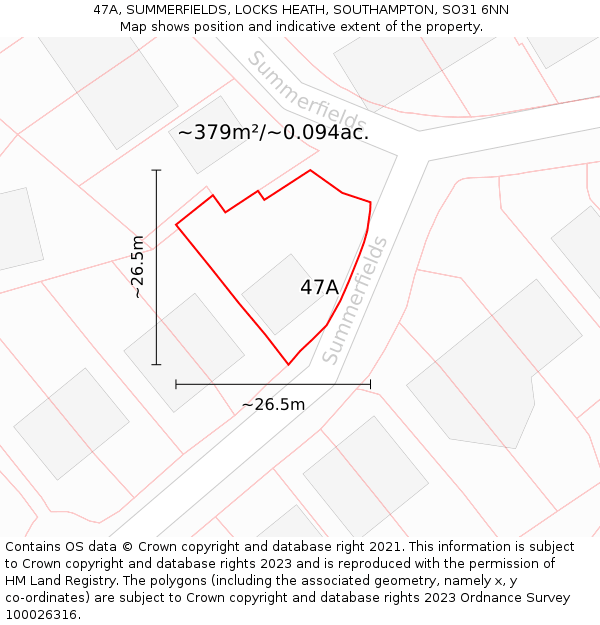 47A, SUMMERFIELDS, LOCKS HEATH, SOUTHAMPTON, SO31 6NN: Plot and title map