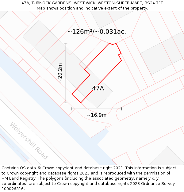 47A, TURNOCK GARDENS, WEST WICK, WESTON-SUPER-MARE, BS24 7FT: Plot and title map