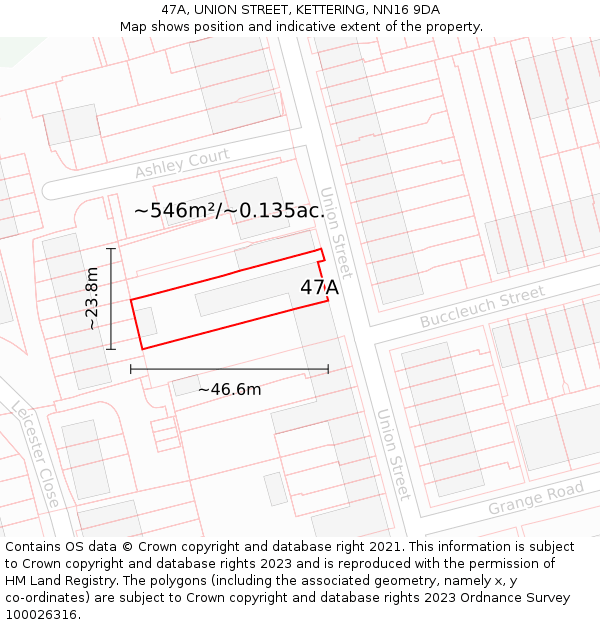 47A, UNION STREET, KETTERING, NN16 9DA: Plot and title map