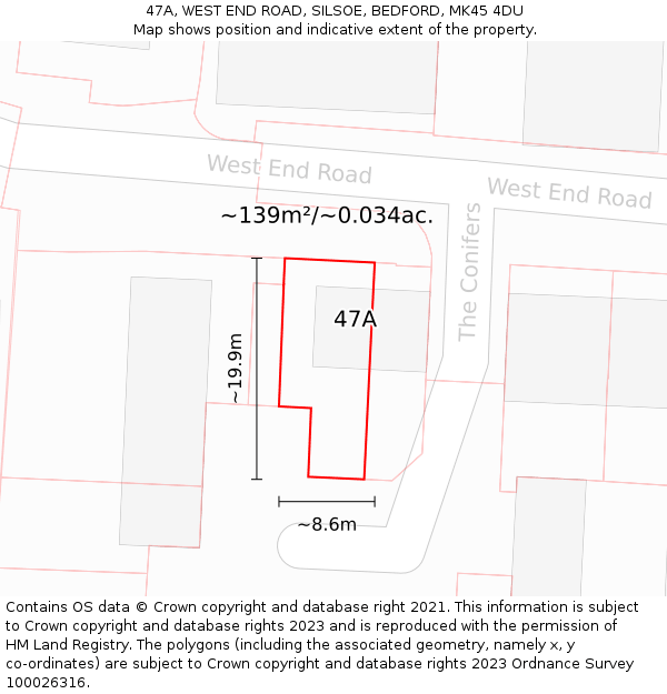 47A, WEST END ROAD, SILSOE, BEDFORD, MK45 4DU: Plot and title map