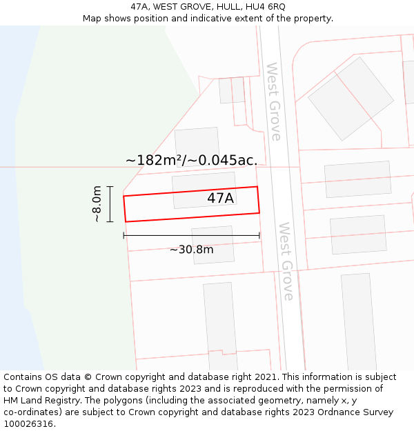 47A, WEST GROVE, HULL, HU4 6RQ: Plot and title map