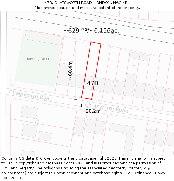 47B, CHATSWORTH ROAD, LONDON, NW2 4BL: Plot and title map