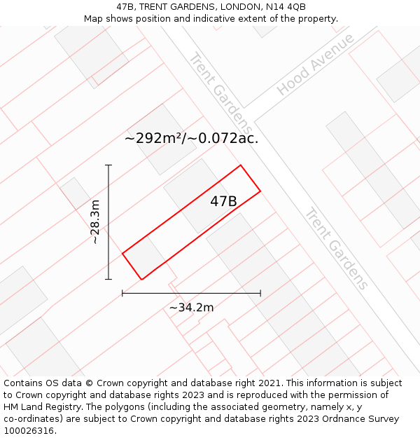47B, TRENT GARDENS, LONDON, N14 4QB: Plot and title map