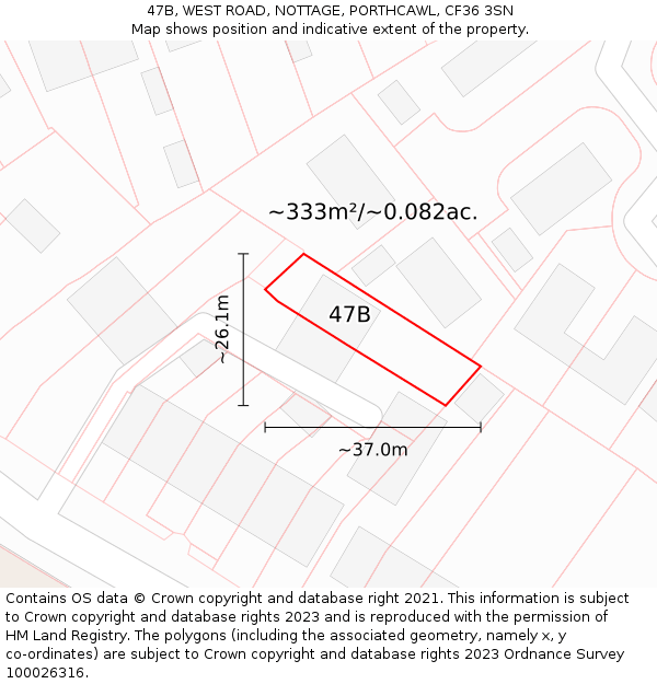 47B, WEST ROAD, NOTTAGE, PORTHCAWL, CF36 3SN: Plot and title map