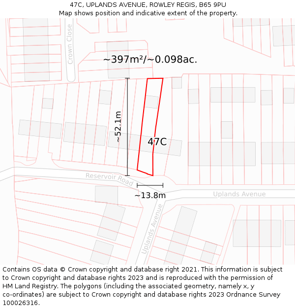 47C, UPLANDS AVENUE, ROWLEY REGIS, B65 9PU: Plot and title map