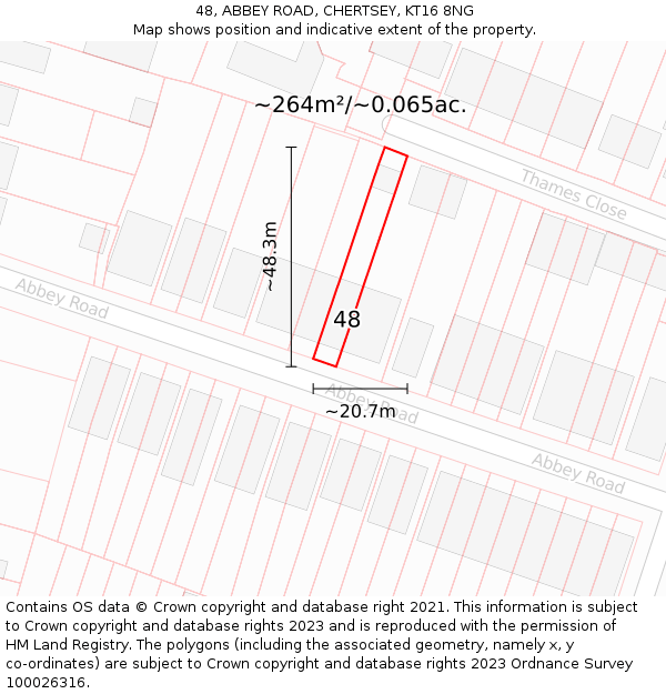 48, ABBEY ROAD, CHERTSEY, KT16 8NG: Plot and title map