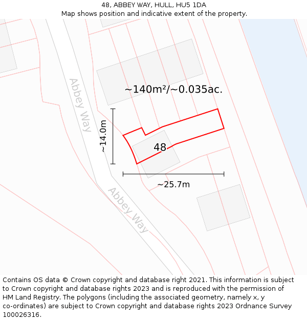 48, ABBEY WAY, HULL, HU5 1DA: Plot and title map