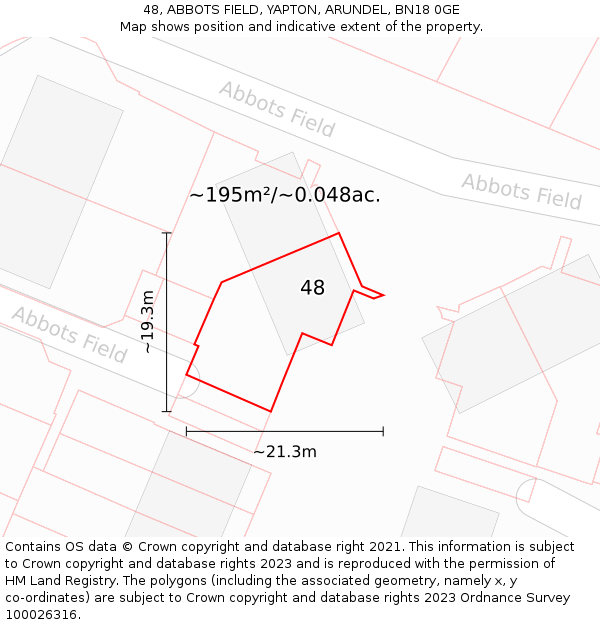 48, ABBOTS FIELD, YAPTON, ARUNDEL, BN18 0GE: Plot and title map