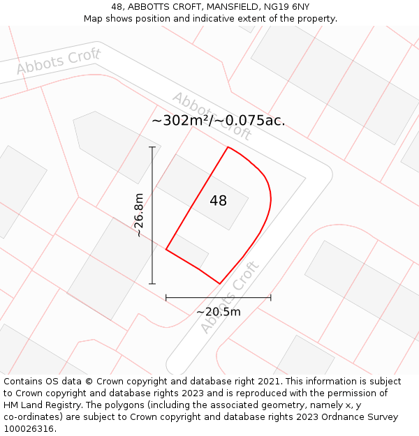 48, ABBOTTS CROFT, MANSFIELD, NG19 6NY: Plot and title map