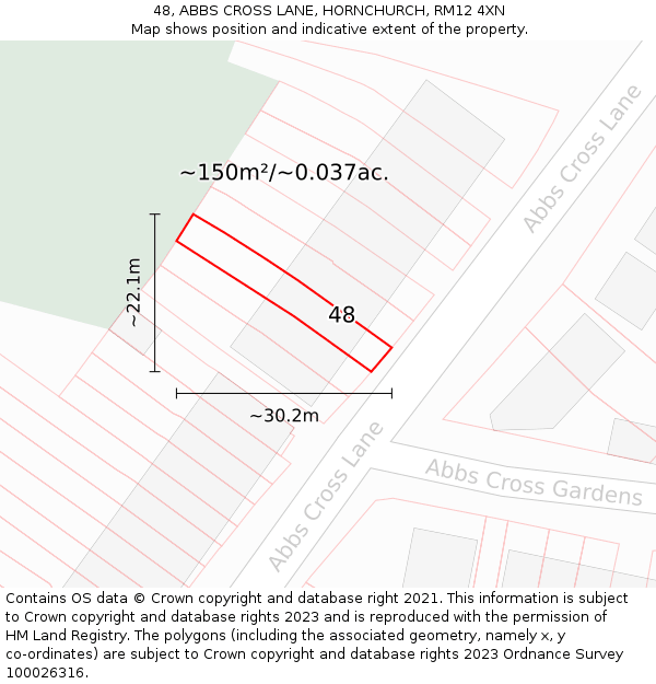 48, ABBS CROSS LANE, HORNCHURCH, RM12 4XN: Plot and title map