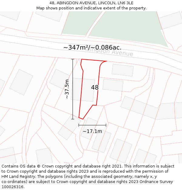 48, ABINGDON AVENUE, LINCOLN, LN6 3LE: Plot and title map