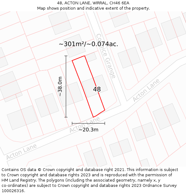 48, ACTON LANE, WIRRAL, CH46 6EA: Plot and title map