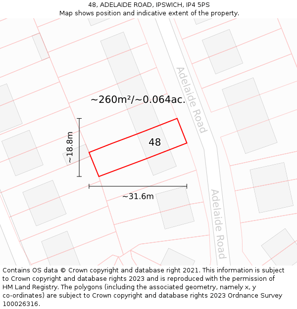 48, ADELAIDE ROAD, IPSWICH, IP4 5PS: Plot and title map