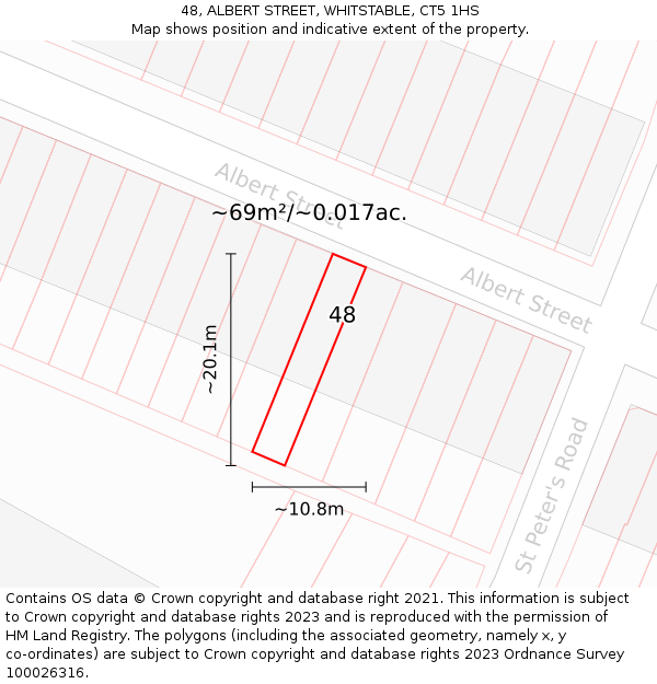 48, ALBERT STREET, WHITSTABLE, CT5 1HS: Plot and title map