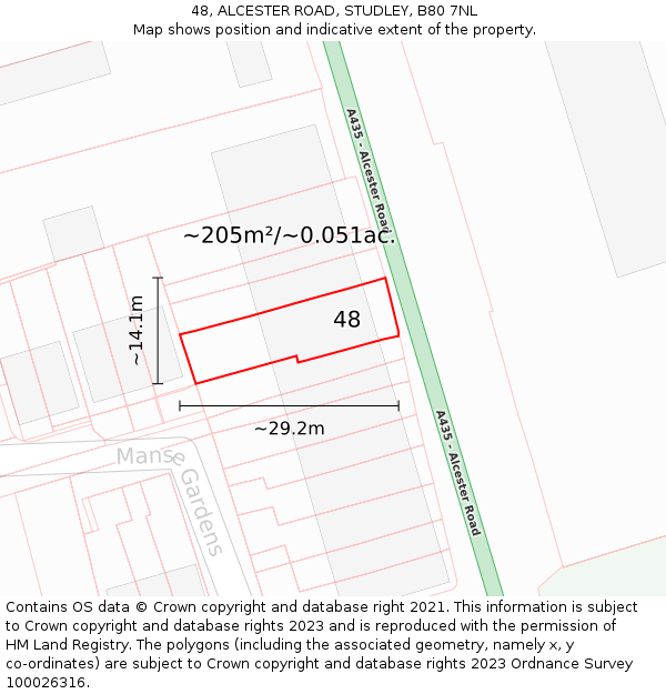 48, ALCESTER ROAD, STUDLEY, B80 7NL: Plot and title map