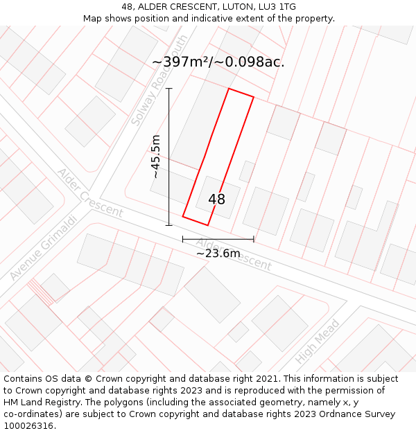 48, ALDER CRESCENT, LUTON, LU3 1TG: Plot and title map