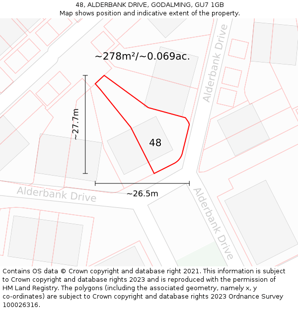 48, ALDERBANK DRIVE, GODALMING, GU7 1GB: Plot and title map