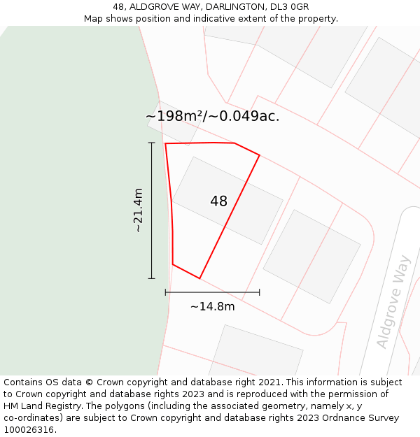 48, ALDGROVE WAY, DARLINGTON, DL3 0GR: Plot and title map
