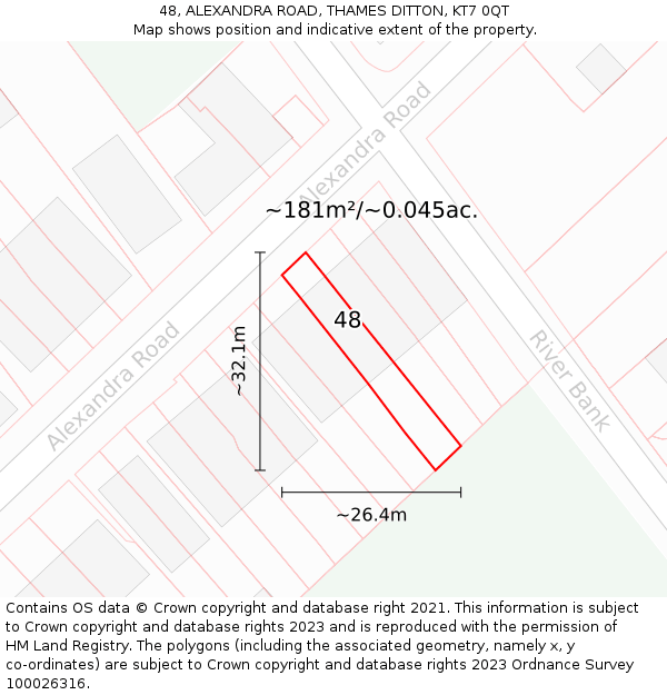 48, ALEXANDRA ROAD, THAMES DITTON, KT7 0QT: Plot and title map