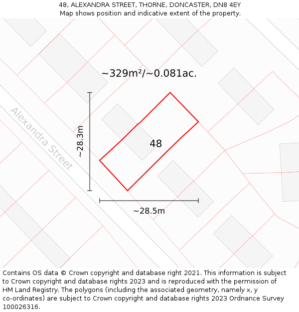 48, ALEXANDRA STREET, THORNE, DONCASTER, DN8 4EY: Plot and title map